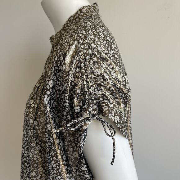 Anthropologie Current Air Metallic Gold Shimmer Ditsy Floral Top Size Small - Picture 7 of 11